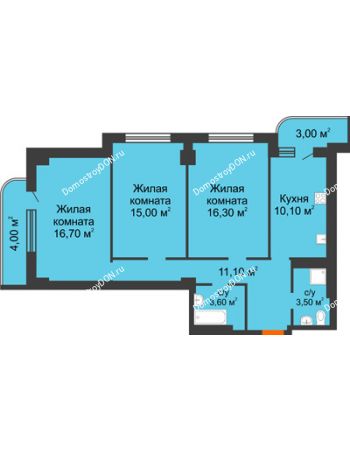 3 комнатная квартира 83,3 м² в ЖК Парк Островского 2, дом № 2