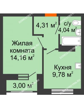 1 комнатная квартира 33,79 м² - ЖД по ул. Сухопутная