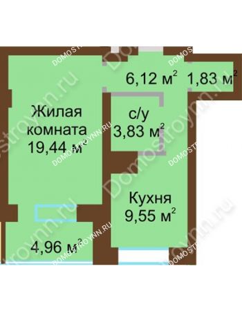 1 комнатная квартира 45,74 м² - ЖК Подкова Приокская