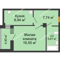 1 комнатная квартира 41,16 м² в ЖК Сокол на Оганова, дом Литер 1 - планировка