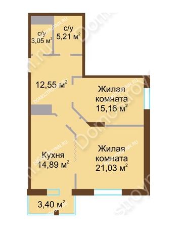 2 комнатная квартира 71,89 м² в ЖК Высоково, дом № 2