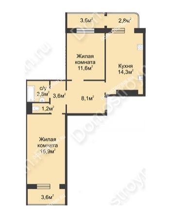 2 комнатная квартира 63,5 м² в ЖК Сормовская сторона, дом № 4