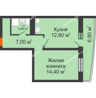 1 комнатная квартира 39,7 м² в ЖК Звезда Столицы, дом литер 6 - планировка