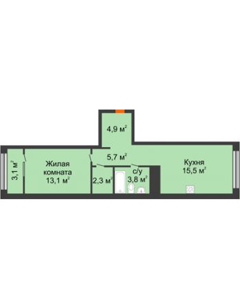 1 комнатная квартира 46,9 м² в Квартал Новин, дом 6 очередь ГП-6