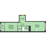 1 комнатная квартира 46,9 м² в Квартал Новин, дом 6 очередь ГП-6 - планировка