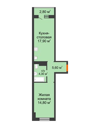1 комнатная квартира 44 м² в Микрорайон Прибрежный, дом № 7