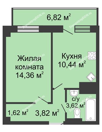 1 комнатная квартира 40,68 м² - ЖК Парк Островского