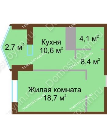 1 комнатная квартира 44,5 м² в ЖК Монолит, дом № 89, корп. 1, 2