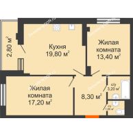2 комнатная квартира 66,1 м² в ЖК Вересаево, дом Литер 15/1 - планировка
