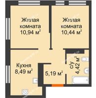 2 комнатная квартира 39,48 м² в ЖК Сердце Сибири, дом Квартал Нефтяников, ГП-1 - планировка