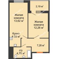 2 комнатная квартира 44,15 м² в ЖК Оникс, дом Литер 4 - планировка