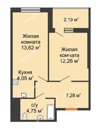2 комнатная квартира 44,15 м² в ЖК Оникс, дом Литер 4