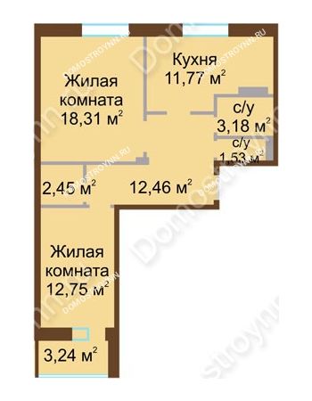 2 комнатная квартира 64,07 м² - ЖД Каскад на Даргомыжского