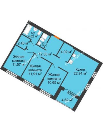 3 комнатная квартира 82,62 м² в ЖК DOK (ДОК), дом ГП-1.2