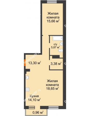 2 комнатная квартира 71,92 м² в ЖК Норма, дом № 2