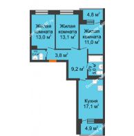 3 комнатная квартира 79,4 м² в ЖК Отражение, дом Литер 2.1 - планировка