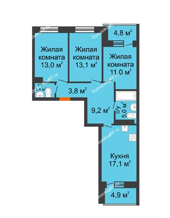 3 комнатная квартира 79,4 м² в ЖК Отражение, дом Литер 2.1