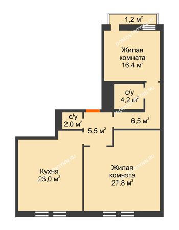 2 комнатная квартира 86,6 м² - ЖД по ул. Варварская