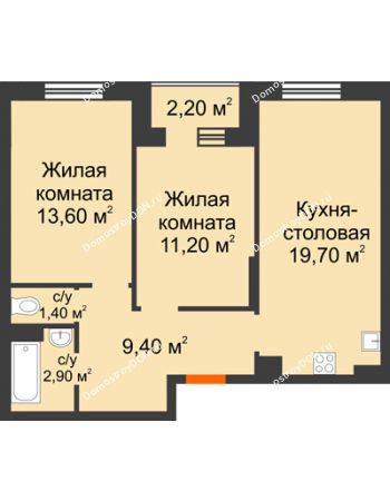2 комнатная квартира 59,3 м² в Микрорайон Прибрежный, дом № 4