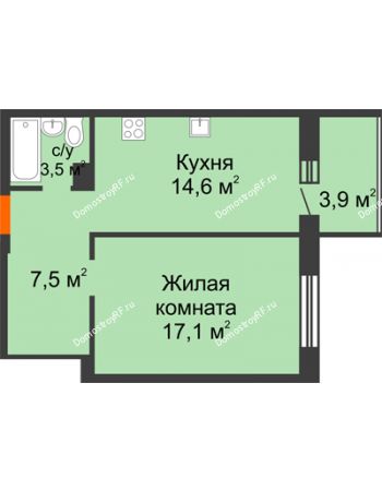 1 комнатная квартира 46,6 м² в ЖК Острова, дом 4 этап (второе пятно застройки)