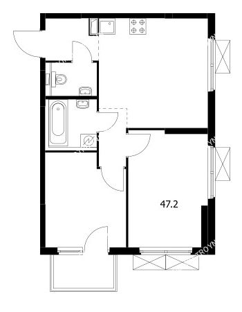 2 комнатная квартира 47,2 м² в ЖК Савин парк, дом корпус 1
