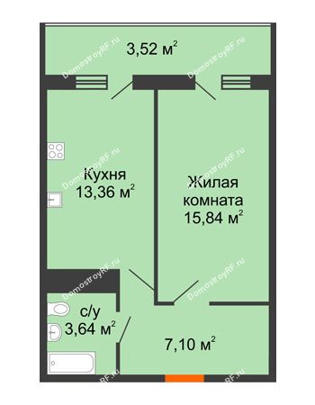 1 комнатная квартира 43,46 м² в ЖК Фамилия, дом Литер 1