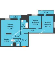 3 комнатная квартира 94,4 м², ЖК Космолет - планировка