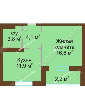 1 комнатная квартира 38,6 м² - ЖД по ул. Вольская