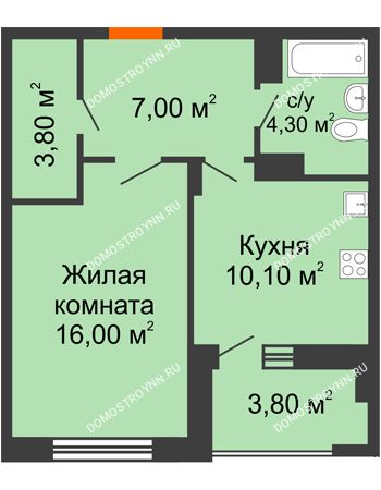 1 комнатная квартира 43,1 м² - ЖД по ул. Радио