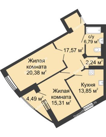 2 комнатная квартира 80,63 м² - ЖК Юбилейный
