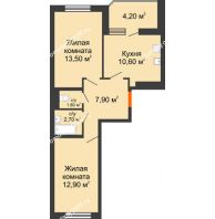 2 комнатная квартира 51,3 м² в ЖК Вересаево, дом Литер 14 - планировка