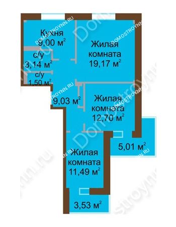 3 комнатная квартира 70,3 м² - ЖД Каскад на Даргомыжского