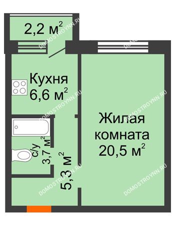 1 комнатная квартира 37,2 м² - ЖК Дом на Нижегородской