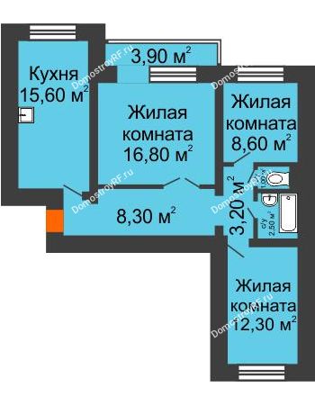 3 комнатная квартира 72 м² - Жилой дом пр. Ленинградский, 26 г. Железногорск