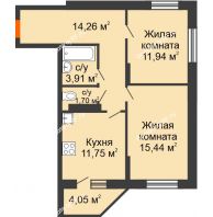 2 комнатная квартира 63,05 м² в ЖК Московский, дом № 1 - планировка