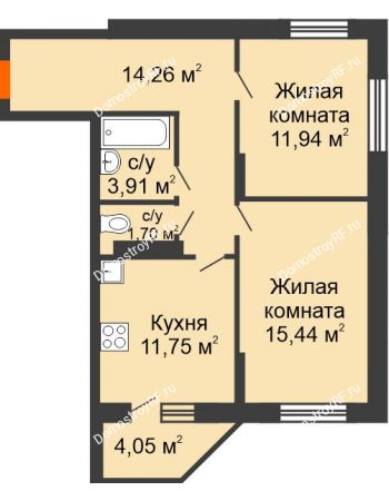 2 комнатная квартира 63,05 м² в ЖК Московский, дом № 1