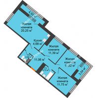 3 комнатная квартира 80,44 м² в ЖК Дом на Набережной, дом № 1 - планировка