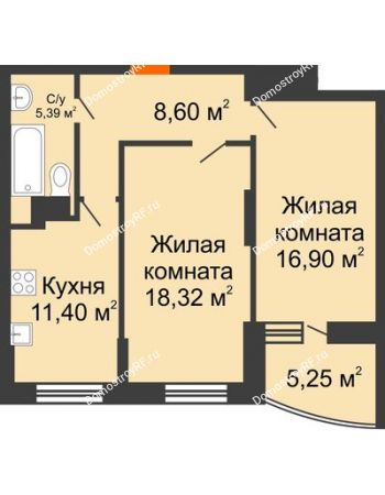 2 комнатная квартира 63,23 м² в ЖК Россинский парк, дом Литер 2