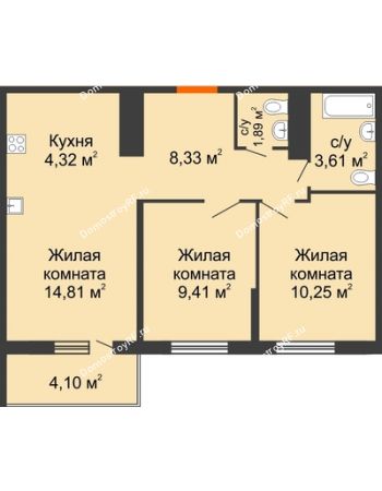 2 комнатная квартира 53,58 м² в ЖК Все свои VIP, дом Литер 5