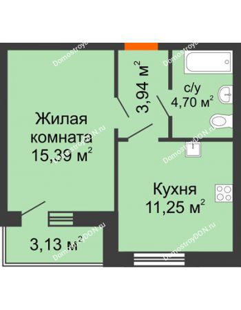 1 комнатная квартира 38,41 м² в ЖК Артемовский квартал, дом Секция 10