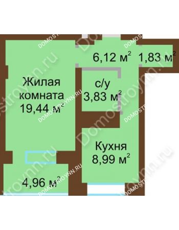 1 комнатная квартира 45,18 м² - ЖК Подкова Приокская