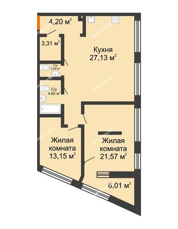 1 комнатная квартира 42,82 м² в ЖК Речной порт, дом № 1