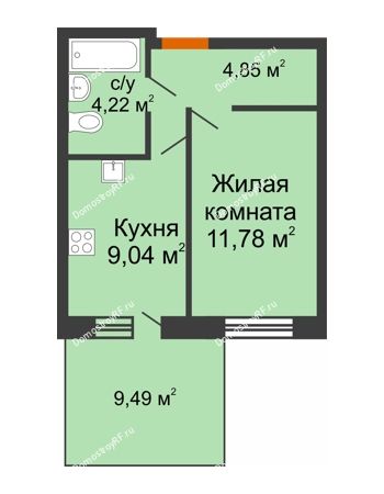 1 комнатная квартира 29,89 м² в ЖК Меридиан Юг, дом ГП-1
