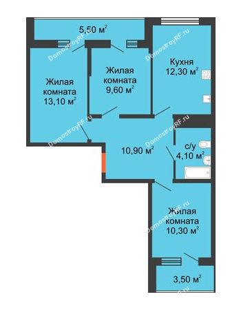 3 комнатная квартира 64,7 м² в ЖК Грани, дом Литер 2