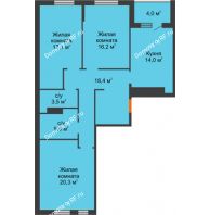 3 комнатная квартира 94,5 м² в ЖК Айвазовский, дом ГП 2 Дом «Средиземный» - планировка