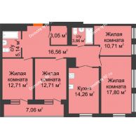 4 комнатная квартира 100,29 м² в ЖК Бунин, дом 1 этап, секции 11,12,13,14 - планировка