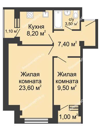 2 комнатная квартира 54,3 м² - ЖК Дом 35 Линия