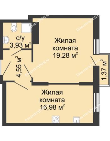 2 комнатная квартира 46,11 м² - ЖК Соборный