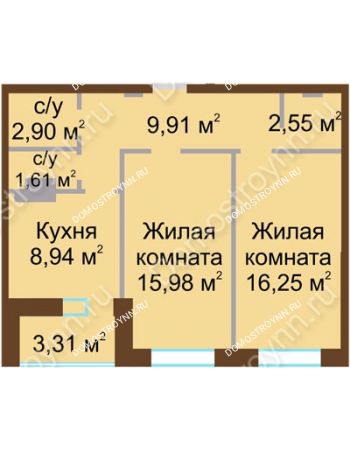 2 комнатная квартира 59,82 м² - ЖД Каскад на Даргомыжского