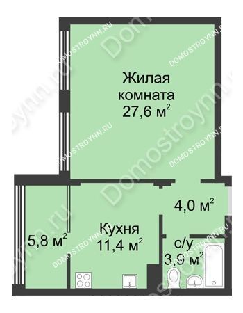 1 комнатная квартира 52,7 м² в ЖК Славянский квартал, дом № 5а, 7